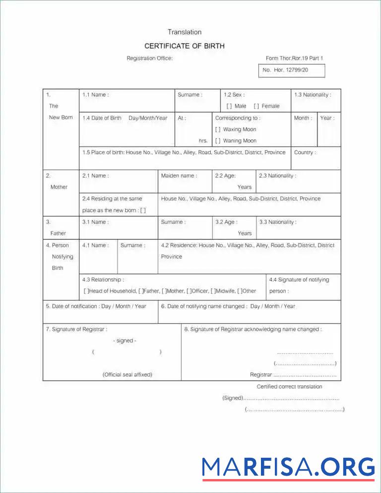 Downloadable Registration office certificate of birth template